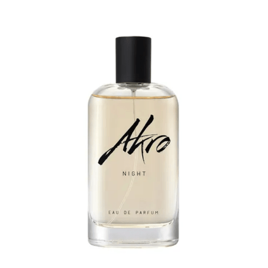 "Night di Akro 100ml – profumo notturno e seducente con note di fiori bianchi, ambra calda, vaniglia e legni profondi, perfetto per serate eleganti e misteriose."